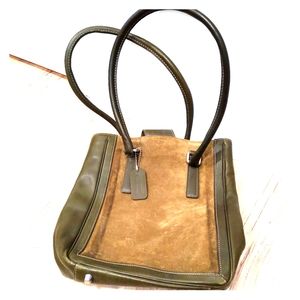 Vintage Coach shoulder purse green suede rare